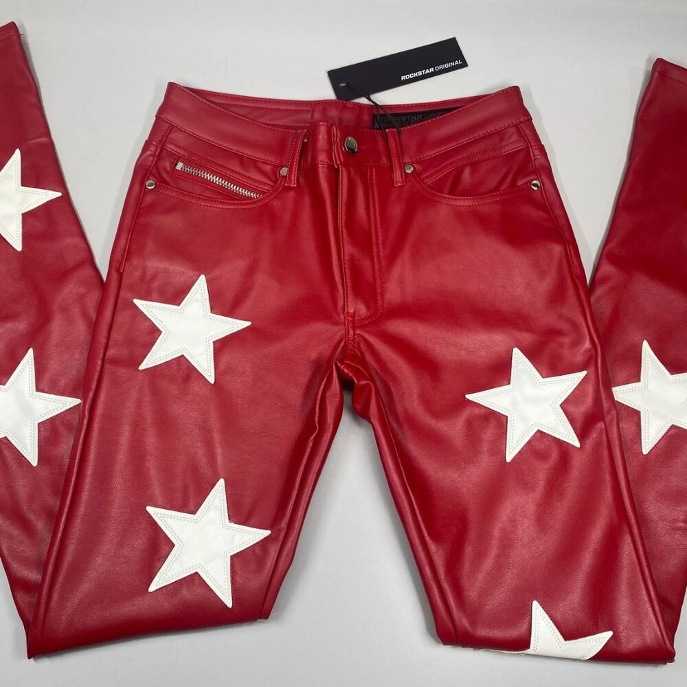 NEW ROCKSTAR ORIGINALS Men’s Steen Stacked Flare Faux Leather Jeans